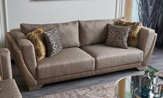 Audumainas sofa, 3-vietīgā dīvāngarnitūra ar brūnu apdari, komplektā 3 gabalos - moderns.