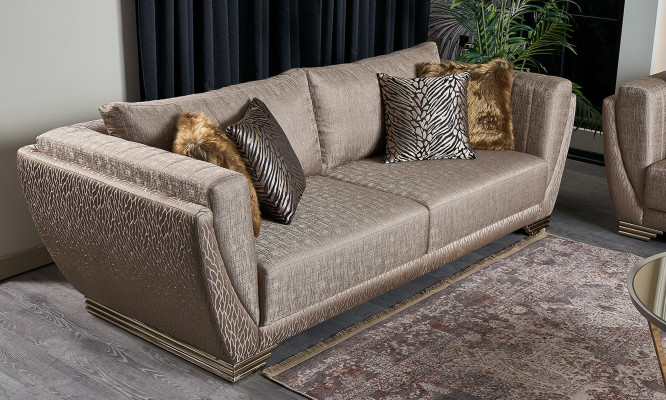 Audumainas sofa, 3-vietīgā dīvāngarnitūra ar brūnu apdari, komplektā 3 gabalos - moderns.