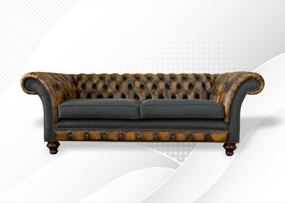 Chesterfield dzeltenā ādas dizaina moderno dizaineru mēbeles luksusa dzīvojamā istaba ar 3 vietasēdi.