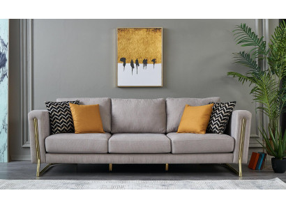 Tresvieta sofā 3 sēdvietām pelēkas krāsas auduma polsterēta sofa Moderns
