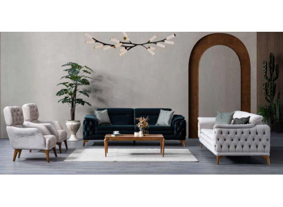 Sofas komplekts "Chesterfield" - viens divu vietu, divi vietas un krēsls.