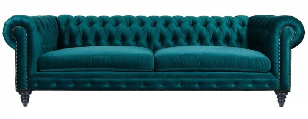 Chesterfield trīsvietīgs Radošs Mēbeles Tekstila Audums Zils Zaļš Dzīvojamā istaba Moderns.