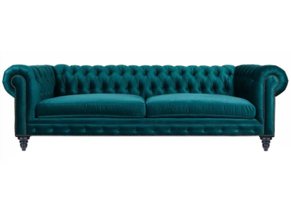 Chesterfield trīsvietīgs Radošs Mēbeles Tekstila Audums Zils Zaļš Dzīvojamā istaba Moderns.