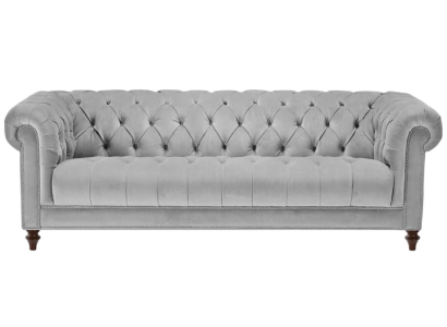 Gaiši pelēka Chesterfield trīsvietīga jauna auduma dzīvojamās istabas dīvāns polster sofa dīvāni