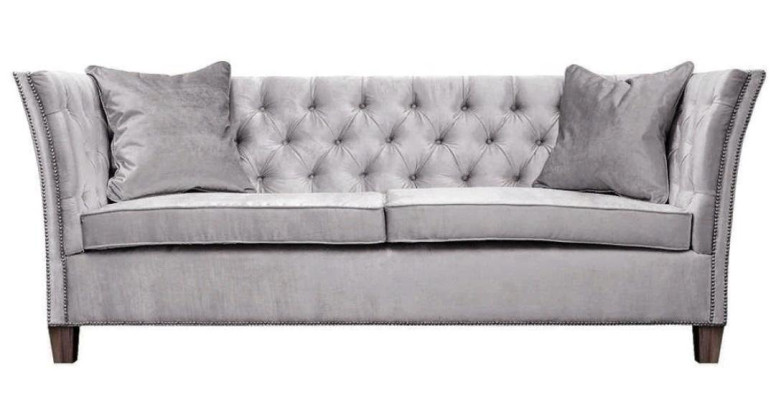 Chesterfield divguļamā sofa gaiši pelēks audums dzīvojamā istaba dizaina polsterēta sofa kreatīva