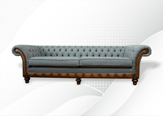 Liela XXL dīvāna 4-vietīga dīvāna Chesterfield komplekts ādas un tekstila pelene. Szürke.