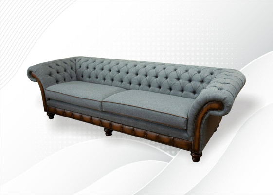 Liela XXL dīvāna 4-vietīga dīvāna Chesterfield komplekts ādas un tekstila pelene. Szürke.