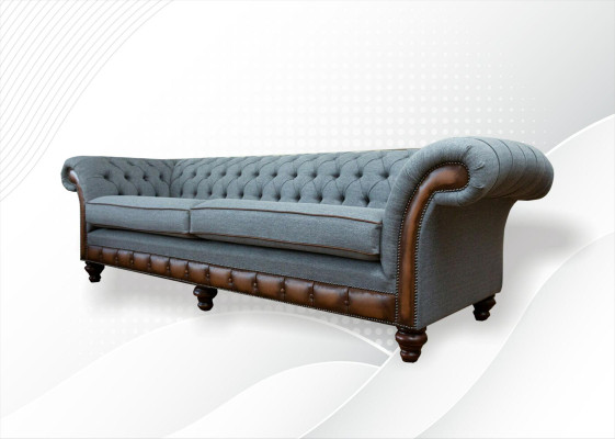 Liela XXL dīvāna 4-vietīga dīvāna Chesterfield komplekts ādas un tekstila pelene. Szürke.