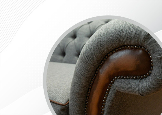 Liela XXL dīvāna 4-vietīga dīvāna Chesterfield komplekts ādas un tekstila pelene. Szürke.