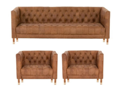 Brūnais samts Chesterfield 2 krēsli Moderns dizains Mēbeles Sofa komplekts Jauni dīvāni