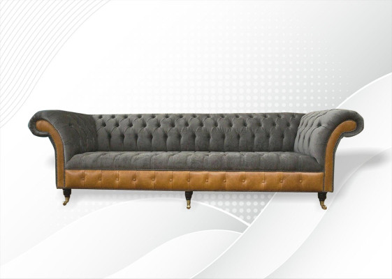 xxl Sofa Chesterfield Pamatnes dizains Luksusa dīvāns ar četrām sēdvietām no ādas