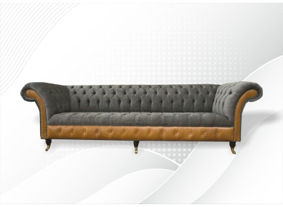 xxl Sofa Chesterfield Pamatnes dizains Luksusa dīvāns ar četrām sēdvietām no ādas