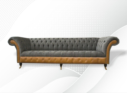 xxl Sofa Chesterfield Pamatnes dizains Luksusa dīvāns ar četrām sēdvietām no ādas