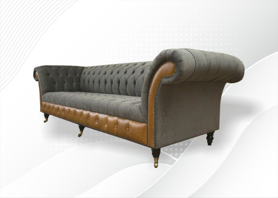 xxl Sofa Chesterfield Pamatnes dizains Luksusa dīvāns ar četrām sēdvietām no ādas