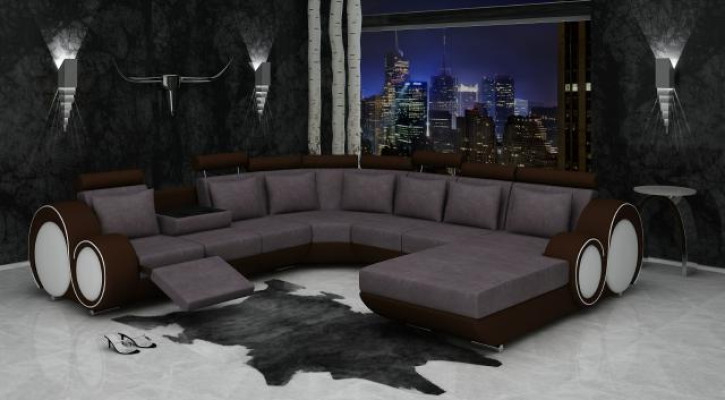 Tekstila sofa ar USB XXL dzīvojamā zona auduma dīvāns Liela mīksta dīvāna U forma Jauns