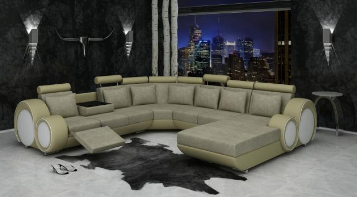 Tekstila sofa ar USB XXL dzīvojamā zona auduma dīvāns Liela mīksta dīvāna U forma Jauns