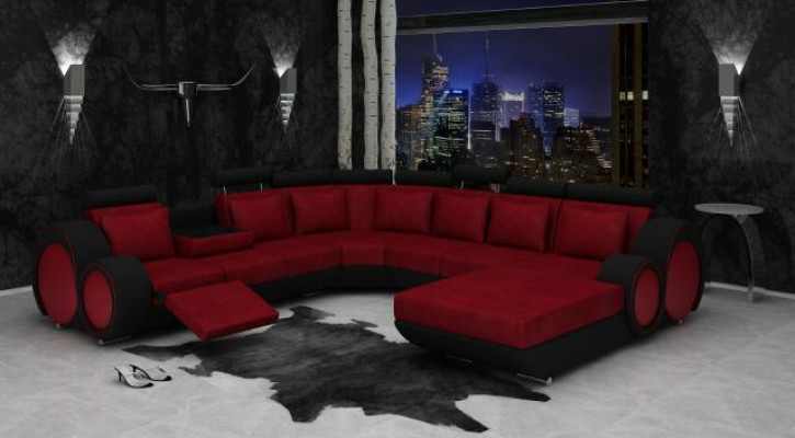 Tekstila sofa ar USB XXL dzīvojamā zona auduma dīvāns Liela mīksta dīvāna U forma Jauns