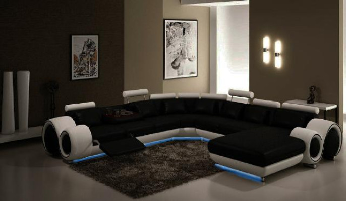 Ādas dīvāns ar USB divām "XXL Livingland" ādas dīvānam lieli dīvāni stūra dīvāns