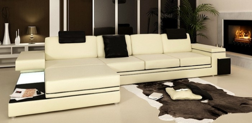 Dizainam vadīta ādas sofa dīvāna galds mīksta apdare dzīvojamā istaba stūra dīvāns stūra Tachau BS