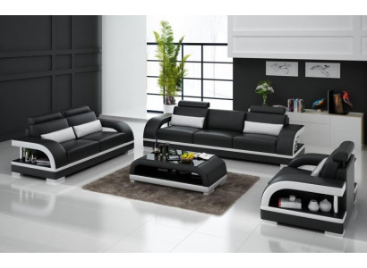 Dizainera dīvāngarnitūra ādas dīvāns Set 3+2+1 Garnitur Sofa Couch Neu Zitadelle S/W