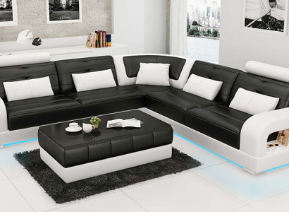 Ādas dīvāns Dīvāns Dzīvojamā istaba Stūra dīvāns Stūra komplekts Moderns dizains Sofa L6008B