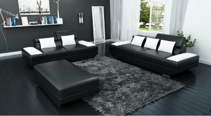 Sofaseta no ādas - trīs viena un diviViena Polster Couch Sofa Set Garnitur Hocker Sofas - 2719A