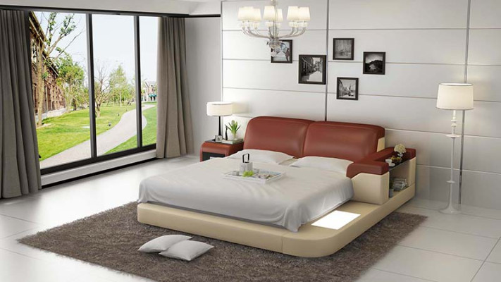 Luksusa gulta + apgaismojums ādas gultas gultas sofa Big 140/160/180 LB8807