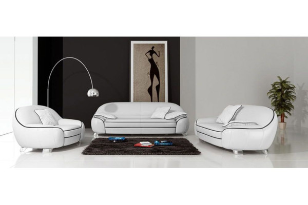 Sofas komplekts ar 3+2+1 mēbeļu komplektu ar mīkstu ādas dīvānu.