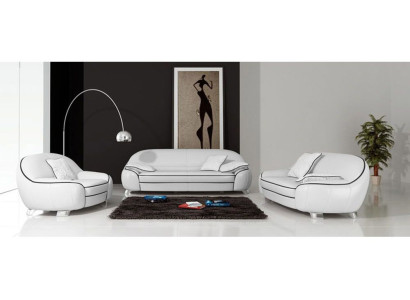Sofas komplekts ar 3+2+1 mēbeļu komplektu ar mīkstu ādas dīvānu.