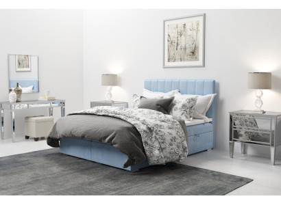 Boxspring gulta viesnīca divstāvu zila samta luksusa gulta ar polsterētu gultas kasti 180x200.