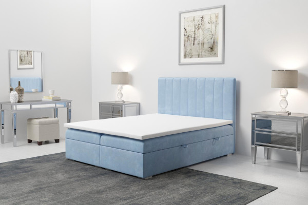 Boxspring gulta viesnīca divstāvu zila samta luksusa gulta ar polsterētu gultas kasti 180x200.