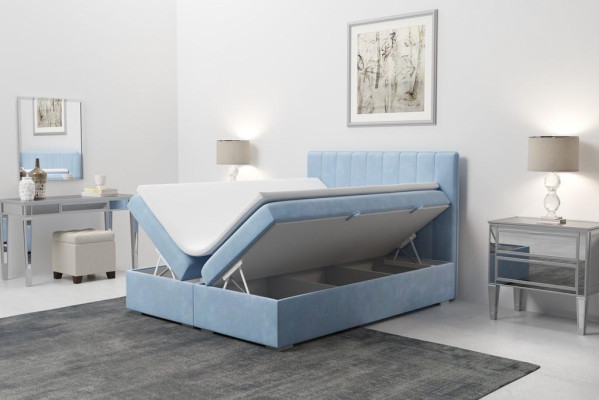 Boxspring gulta viesnīca divstāvu zila samta luksusa gulta ar polsterētu gultas kasti 180x200.