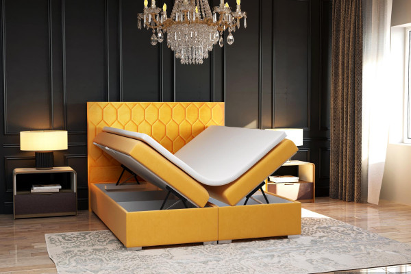 Boxspring gulta viesnīcas dizains žakards luksusa gultas polsterbed funkcija divu