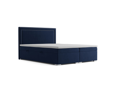 Boxspring gulta viesnīcai, divguļamā dizaina gultas, luksusa pārvalka kastes funkcija, zila jauna.