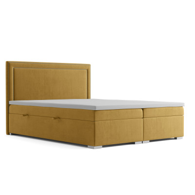 Boxspring dizaina gulta viesnīcai divguļamām gultām ar luksusa polsteri un dzelzsīpu funkciju dzeltenā krāsā.