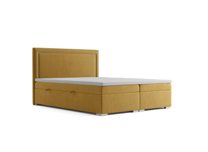 Boxspring dizaina gulta viesnīcai divguļamām gultām ar luksusa polsteri un dzelzsīpu funkciju dzeltenā krāsā.