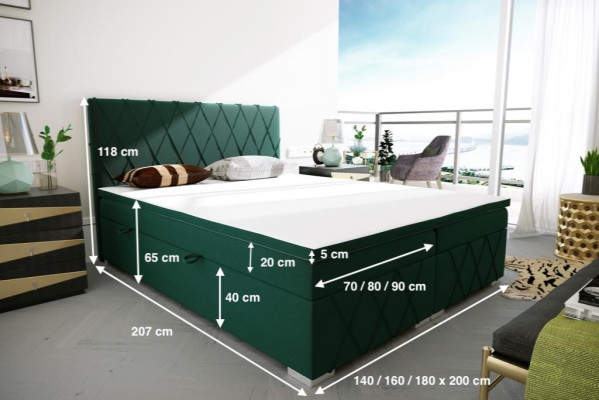 Boxspring gultas viesnīcas divvietīgs luksusa gultas materiālu skapī ar funkciju 180x200cm.