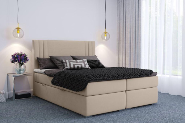 Boxspring gulta viesnīcai divguļamā beige tekstila luksusa gultas polsteris funkcija