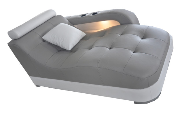 Dizainera ādas šezlongs moderns pelēks gultas divvietīgs dīvāns ar atpūtas atzaru istaba īsta āda atpūta.