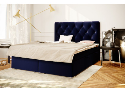 Boxspring gulta viesnīca divvietīga zila tekstila luksusa gulta polsterēta gultas kaste funkcija