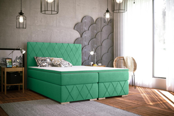 Boxspring gulta komplektā ar matraci un uzgali, luksusa apdare ar audumu gultām