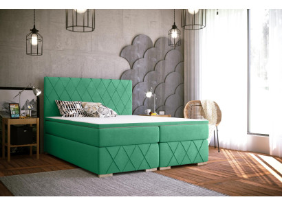 Boxspring gulta komplektā ar matraci un uzgali, luksusa apdare ar audumu gultām