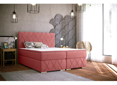 Pilna komplekta matracis un topers "Boxspring" gulta rozā apdare 180x200cm, jauns.