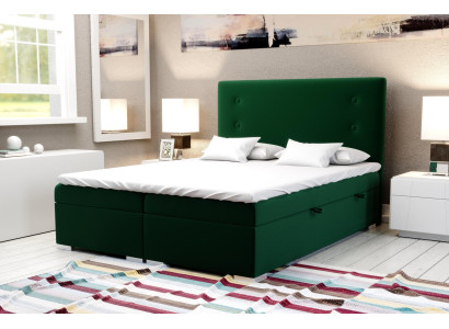 Boxspring gulta viesnīcai Dubultā komplektā ietilpst matracis, matrača virsma, gultas funkcija un kaste.
