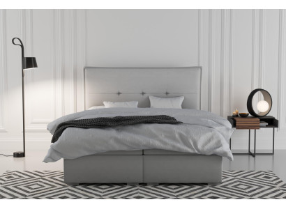 Boxspring gulta viesnīcai divvietīga tekstila grijs luksusa gultas polsterētais gultas kastes funkcija