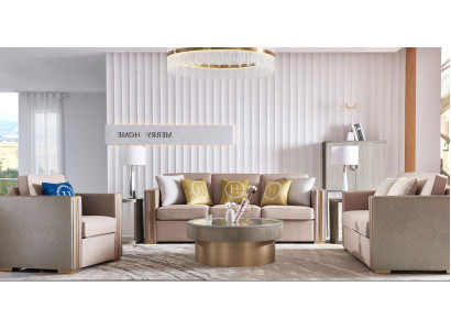 Sofas komplekts ar 3 dīvāniem, tekstila dizains, moderns komplekts.