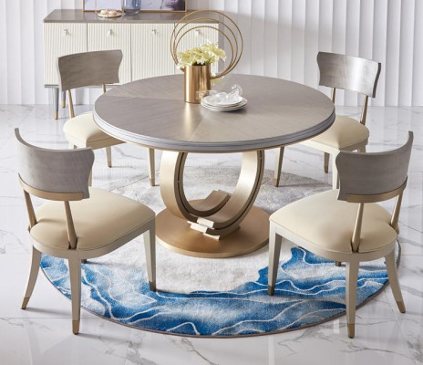 Pilna ēdamistabas komplekta apaļais galds + 4x krēsli ar atzveltni