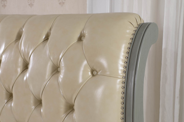 Chesterfield dizaina gulta Pelēka 180x200 divguļamais gultas Polsteris ādas gulta Mēbeles