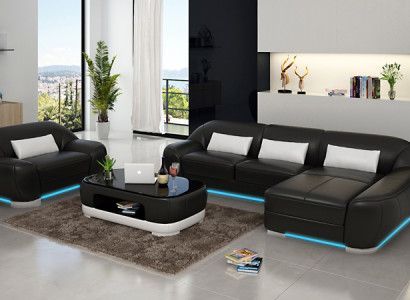 Ādas dīvāns Dīvāns Mājās Istabas stūra dīvāns + krēsls stūrains komplekts Dizaina dīvāns ar USB