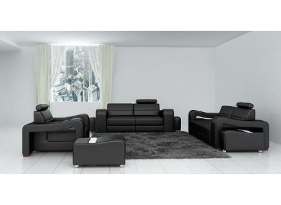 Dizainera ādas sofa, dīvāns, galds, gulta, sēdeklis, pildījums, komplekts 3+2+1 komplekts PISA